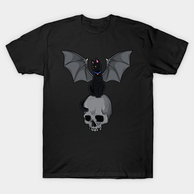 Gothic cat with wings on skull - Goth T-Shirt by Modern Medieval Design